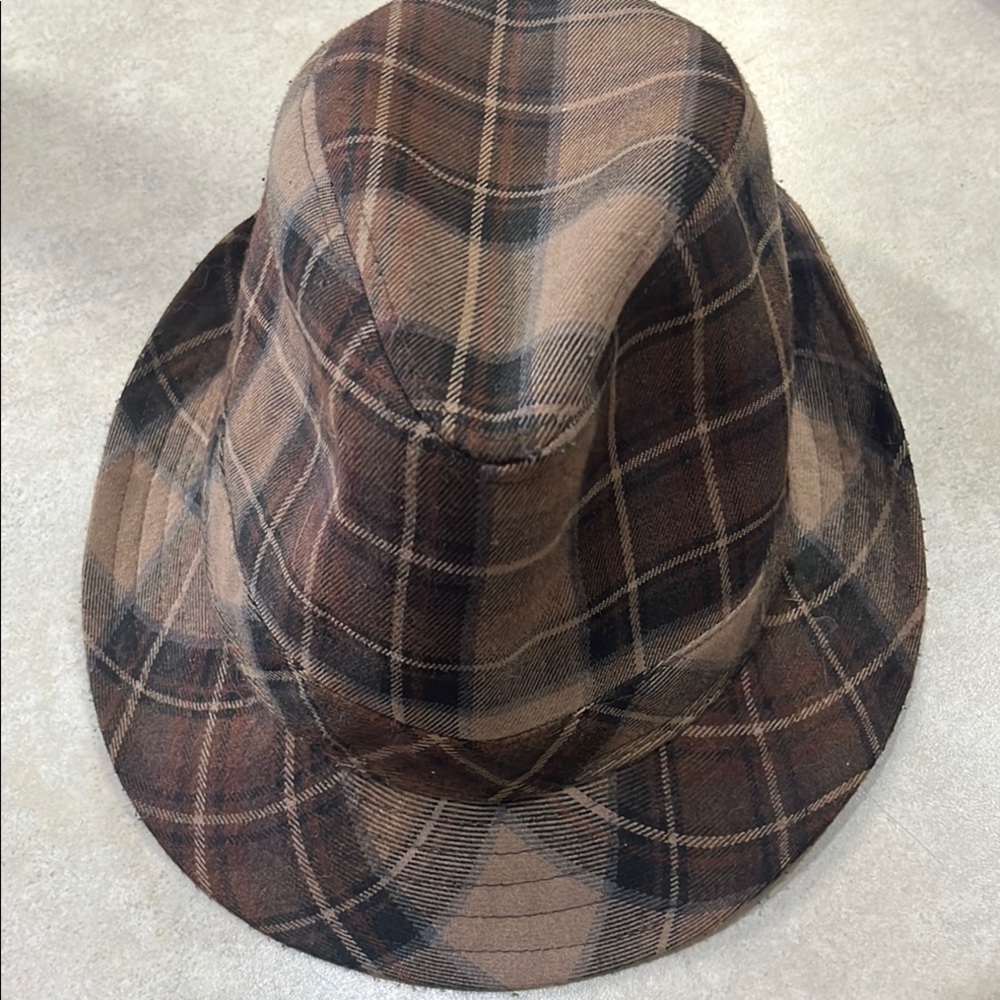 Brown Plaid Fedora Hat with Classic Pinched Crown